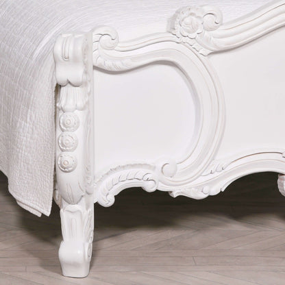 White Carved Rose Cherub King Size 5ft Bed French Chateau Style