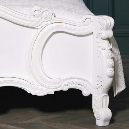 White Carved Rose Cherub King Size 5ft Bed French Chateau Style