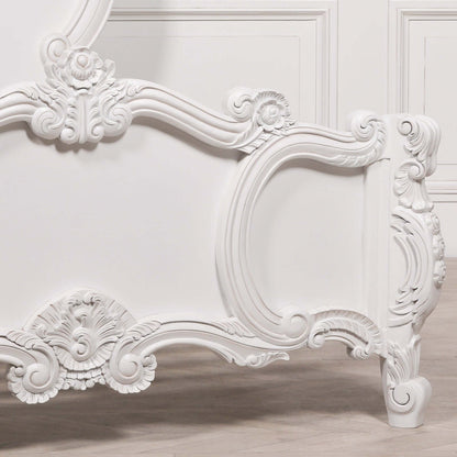 White Carved Rose Cherub King Size 5ft Bed French Chateau Style