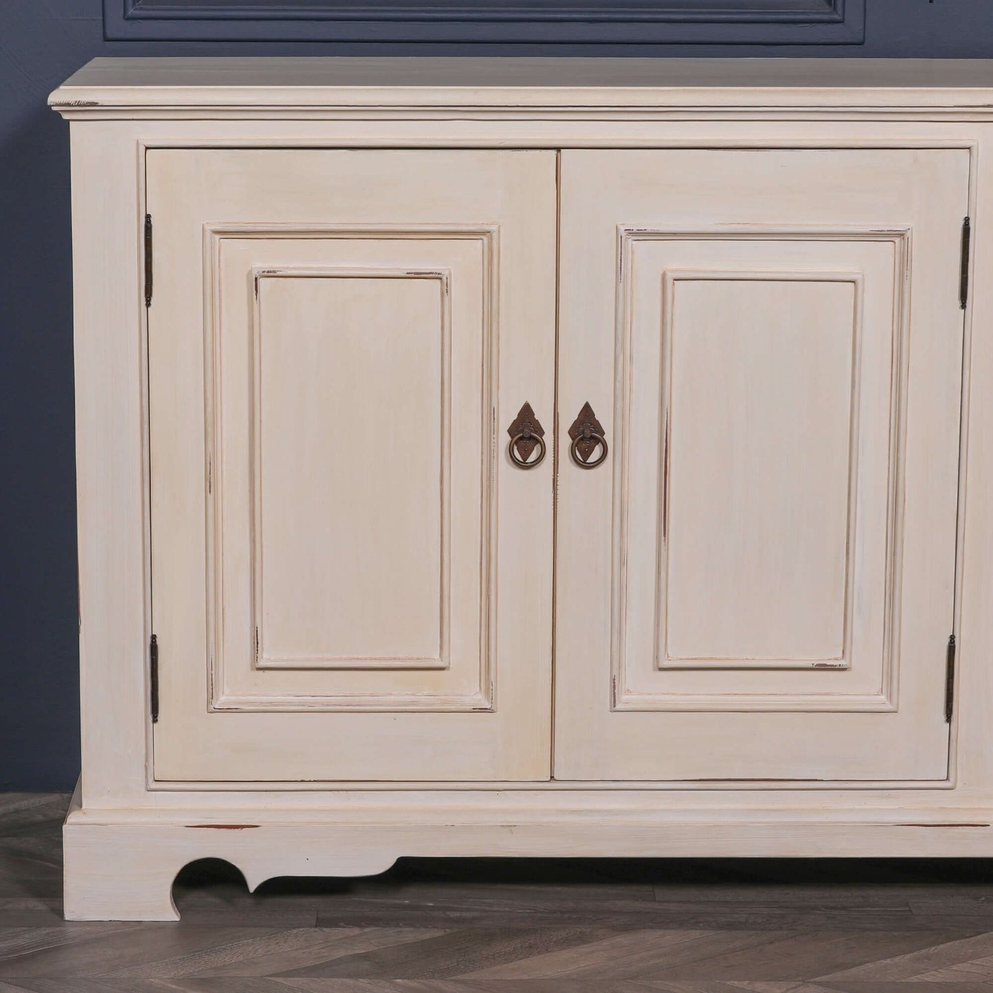 Distressed Aged White Brush Painted Classical Sideboard