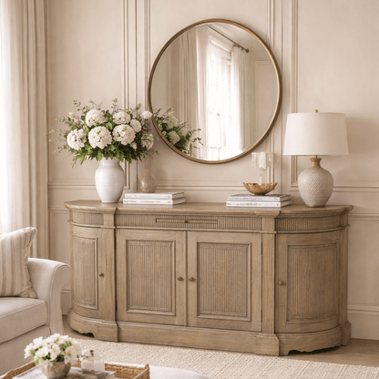 Handcrafted Rustic White Cedar Buffet Sideboard with Fluted Carvings