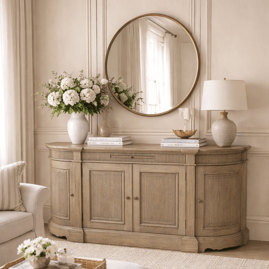 Handcrafted Rustic White Cedar Buffet Sideboard with Fluted Carvings