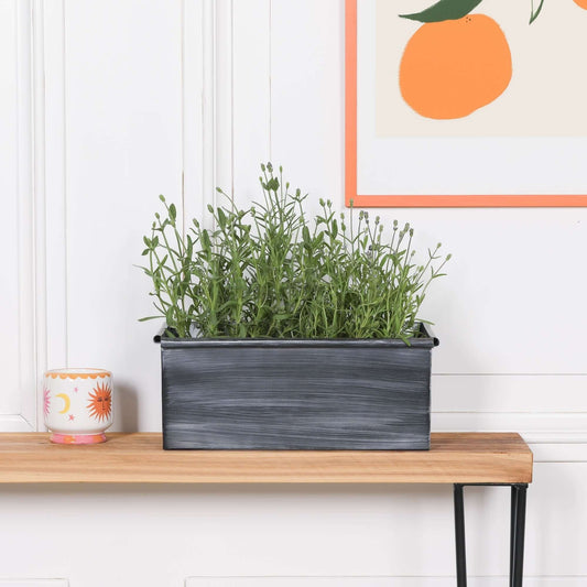 Roll Top Weathered Iron Style Metal Planter - 34cm