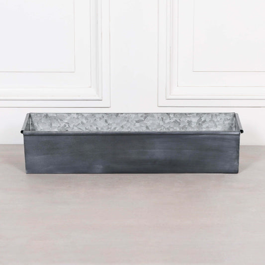 Roll Top Weathered Iron Style Metal Planter - 64cm