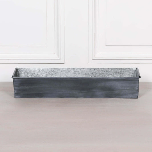 Roll Top Weathered Iron Style Metal Planter - 74cm