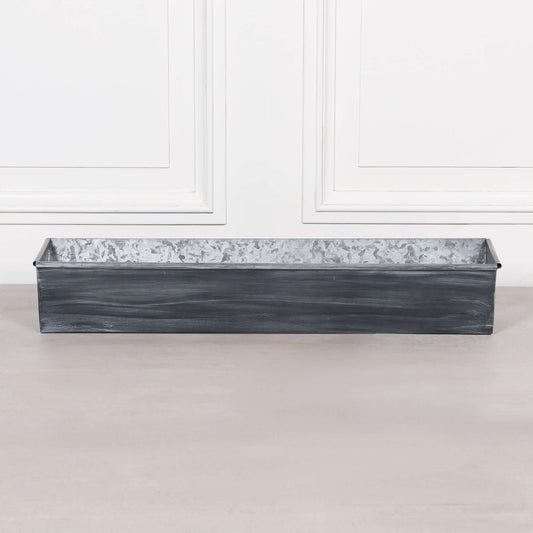 Roll Top Weathered Iron Style Metal Planter - 84cm