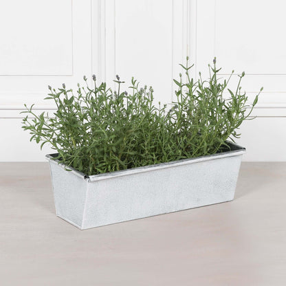 Roll Top White Wash Metal Planter - 44cm