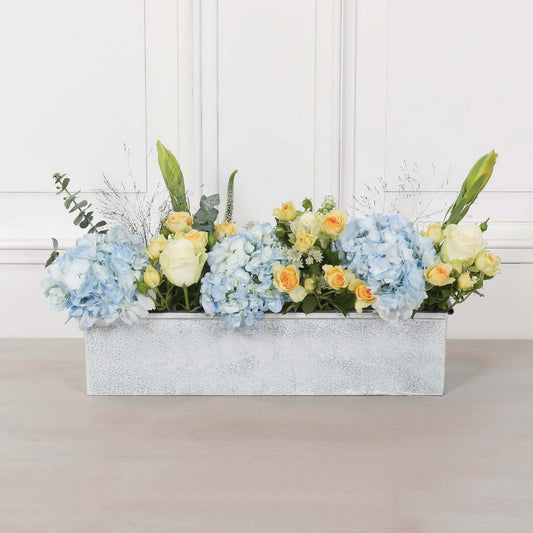 Roll Top White Wash Metal Planter - 54cm