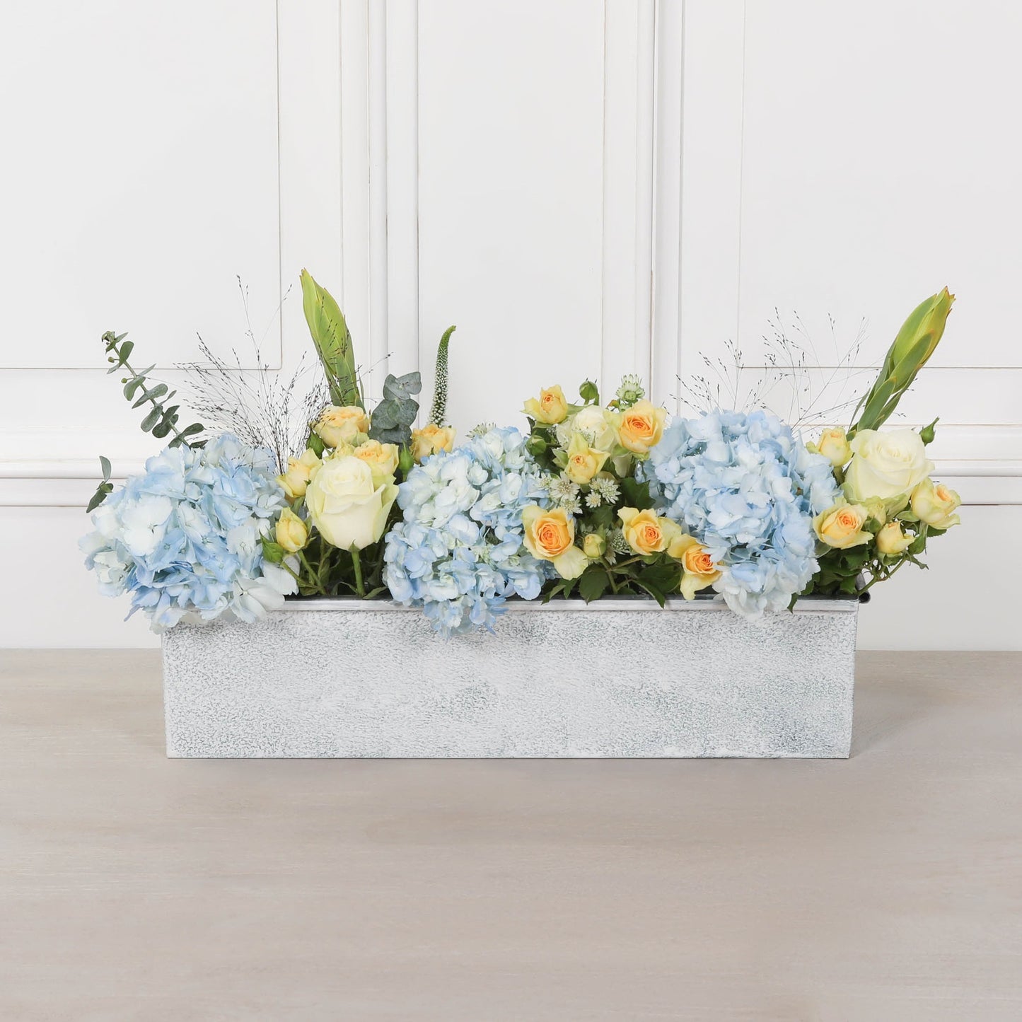 Roll Top White Wash Metal Planter - 54cm