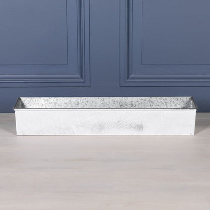 White Wash Metal Window Box Planter Roll Top - 84cm, ideal for herbs and flowers, showcasing rustic elegance.