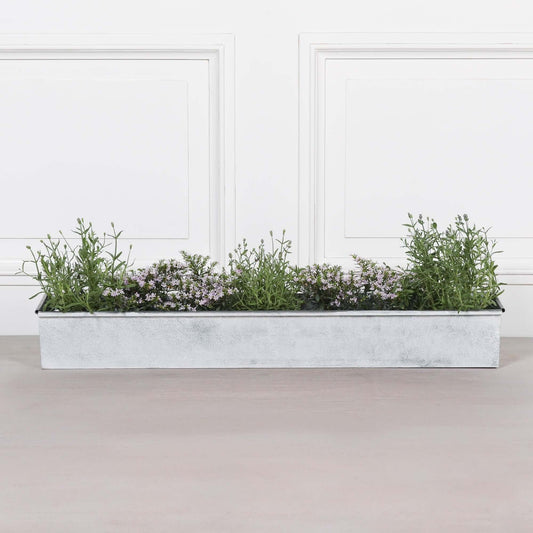 Roll Top White Wash Metal Planter - 104cm