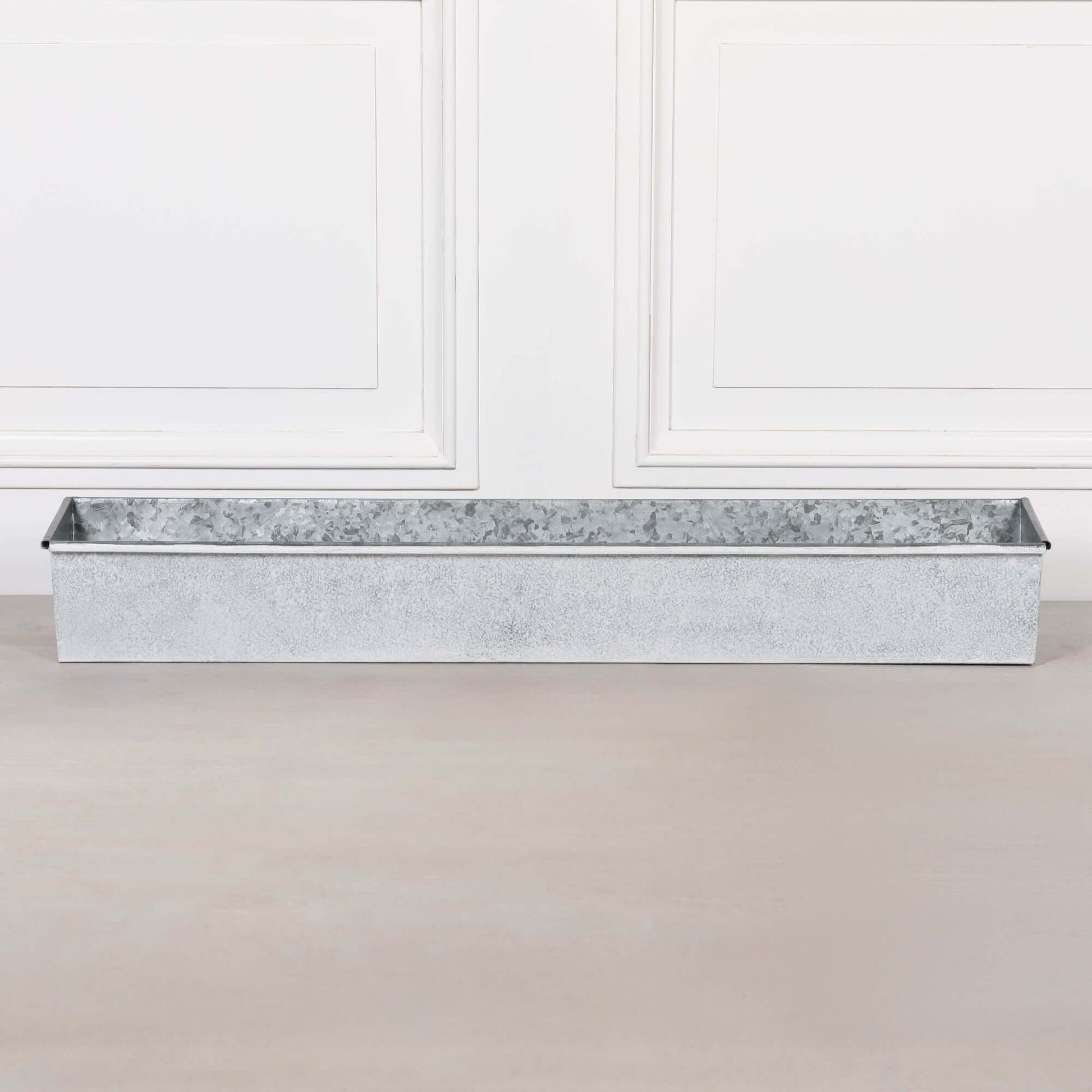 Roll Top White Wash Metal Planter - 104cm