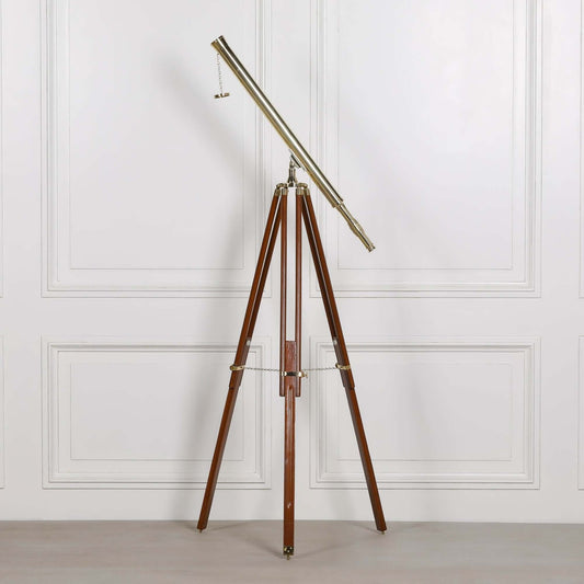 Brass Telescope on Wooden Stand