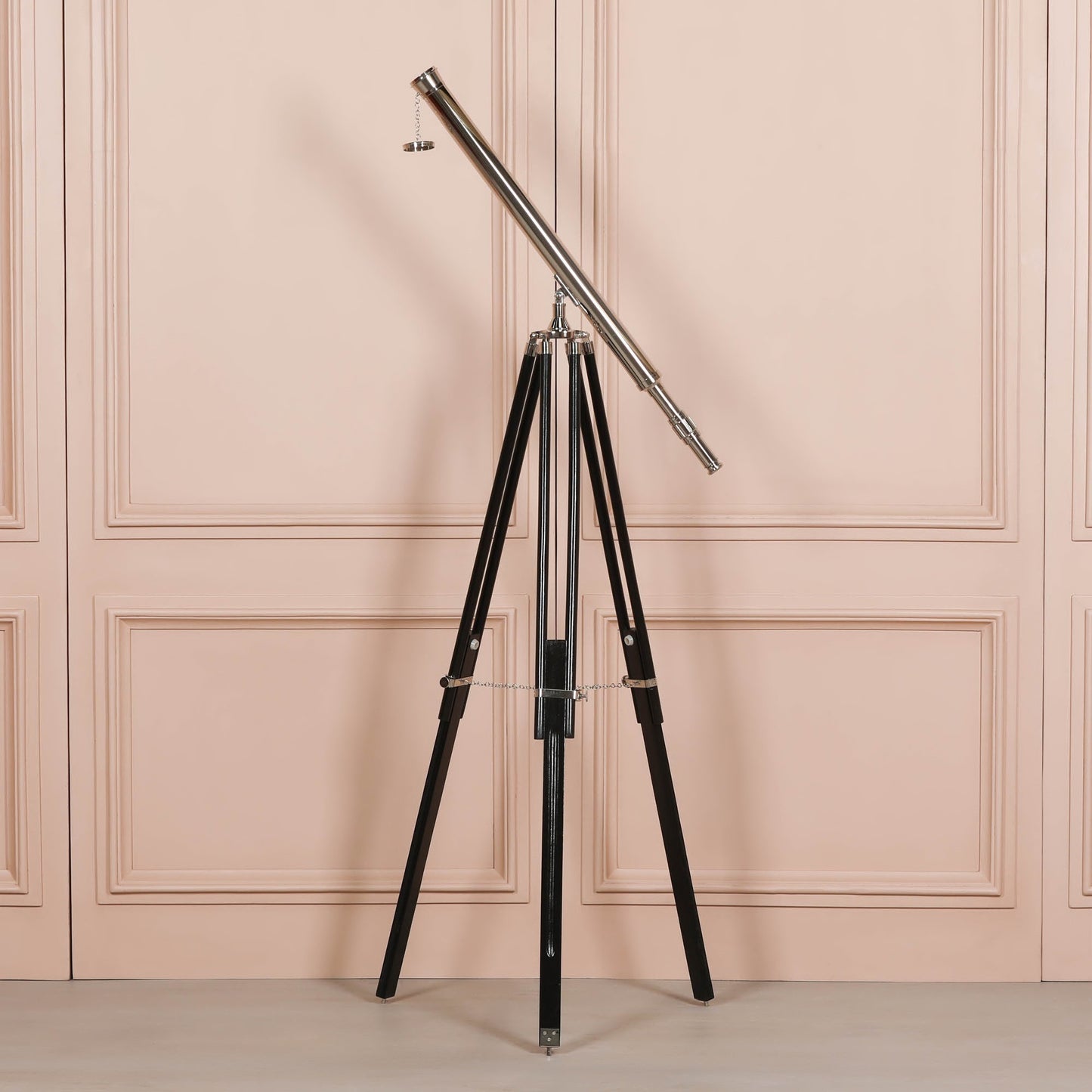 Nickel Telescope on Black Wooden Stand