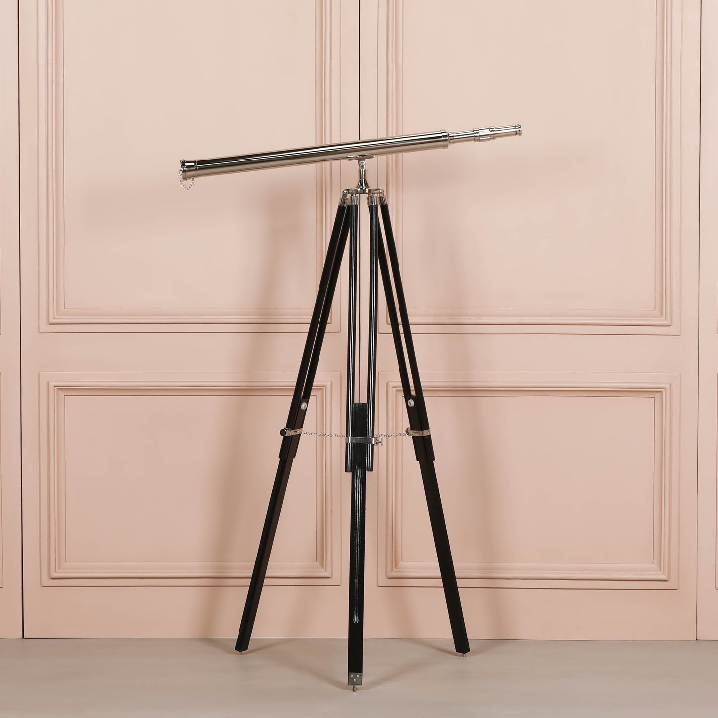 Nickel Telescope on Black Wooden Stand
