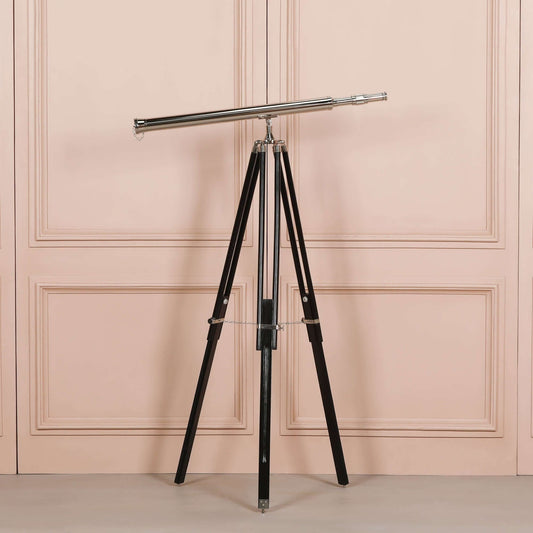 Nickel Telescope on Black Wooden Stand