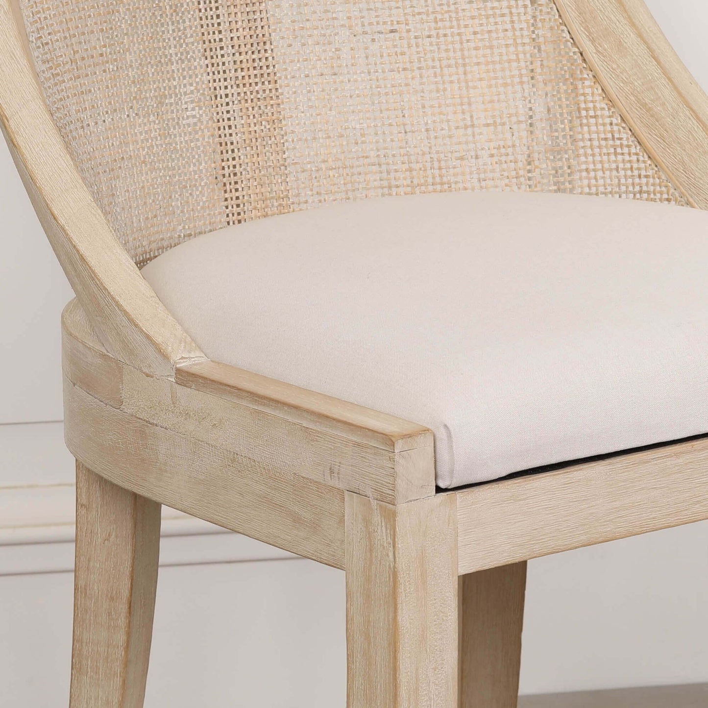Light Wooden Sloped Rattan Upholstered Dining Chair