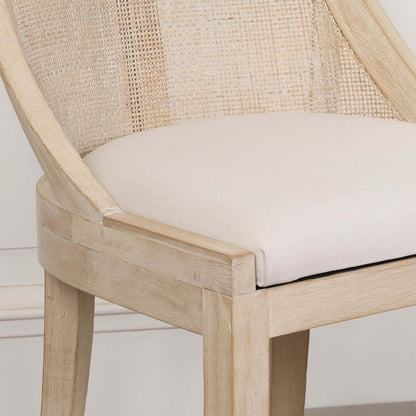 Light Wooden Sloped Rattan Upholstered Dining Chair
