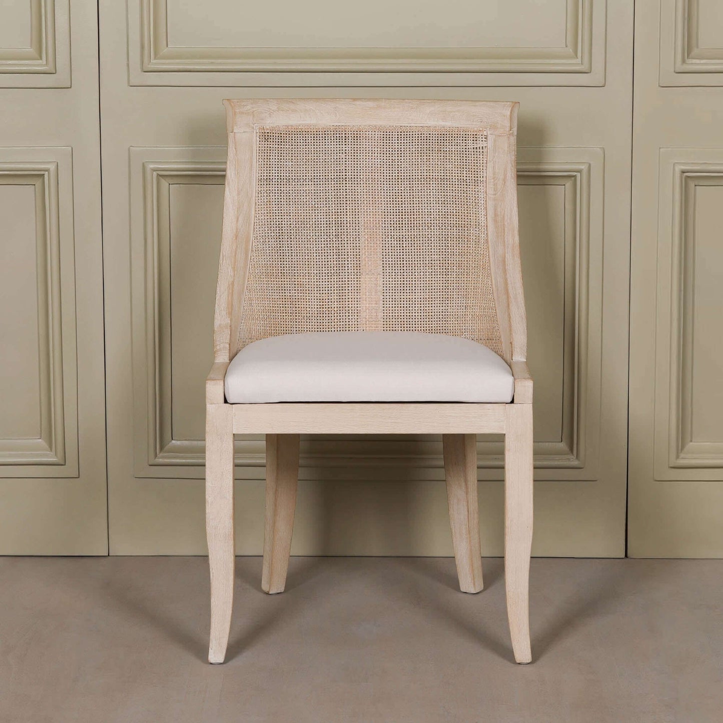 Light Wooden Sloped Rattan Upholstered Dining Chair