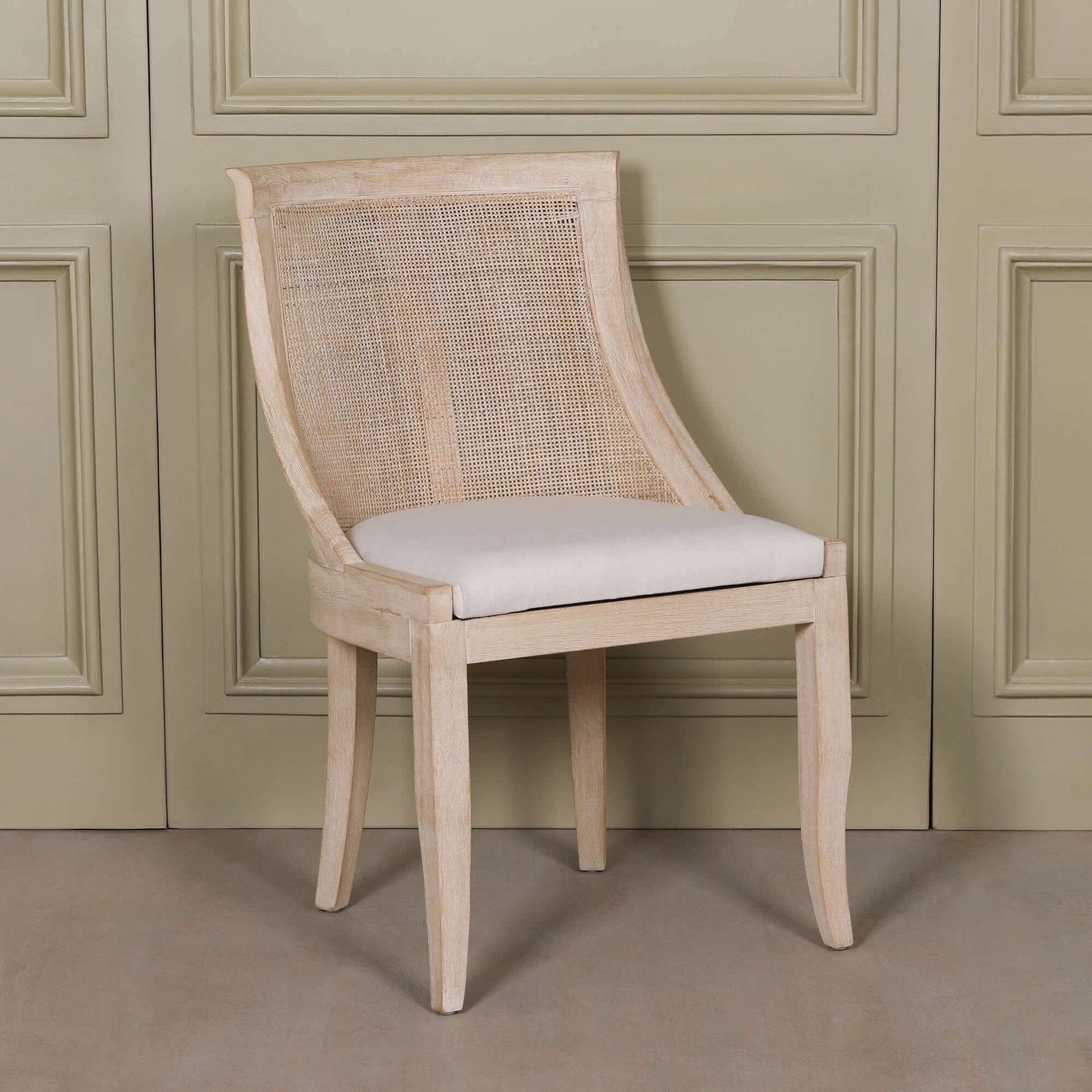 Light Wooden Sloped Rattan Upholstered Dining Chair