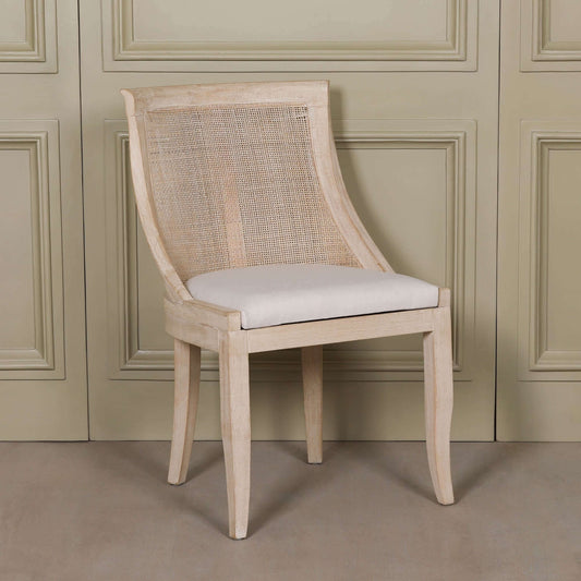 Light Wooden Sloped Rattan Upholstered Dining Chair