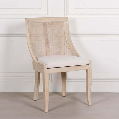 Light Wooden Sloped Rattan Upholstered Dining Chair