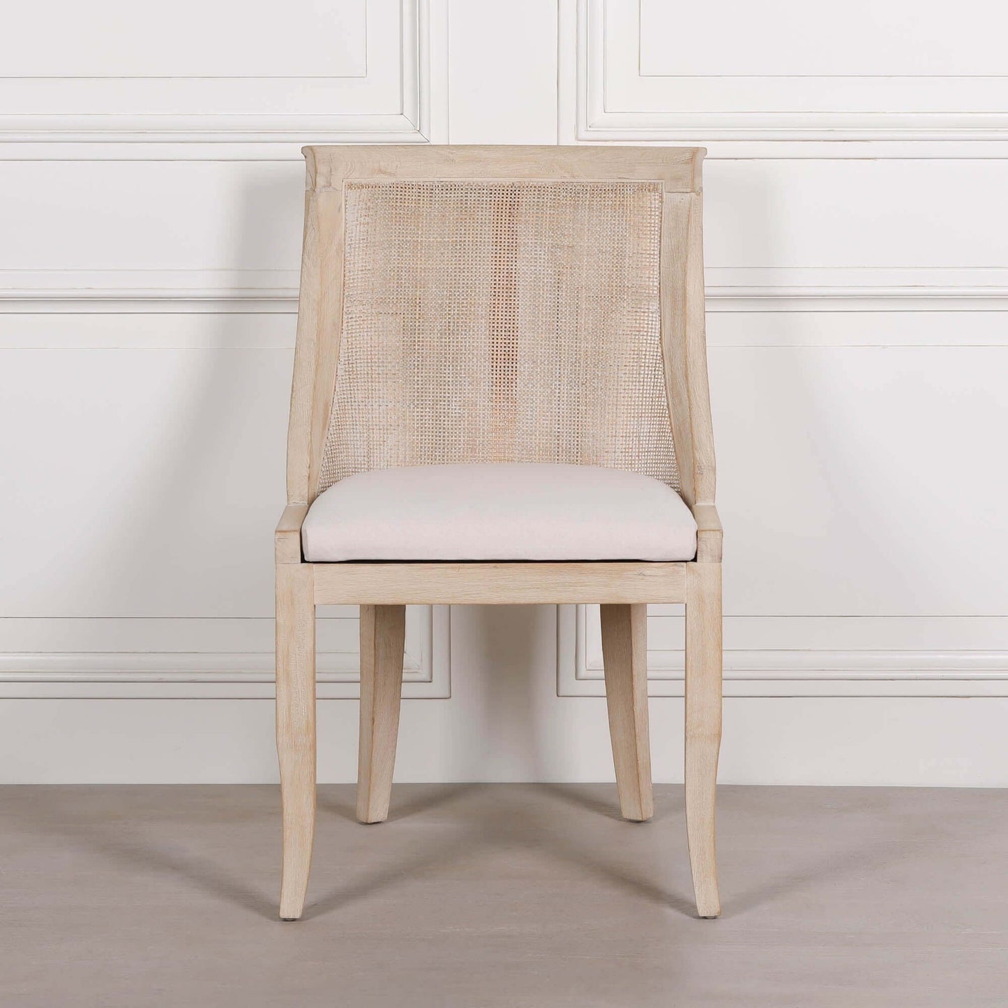 Light Wooden Sloped Rattan Upholstered Dining Chair