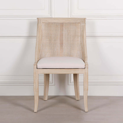 Light Wooden Sloped Rattan Upholstered Dining Chair