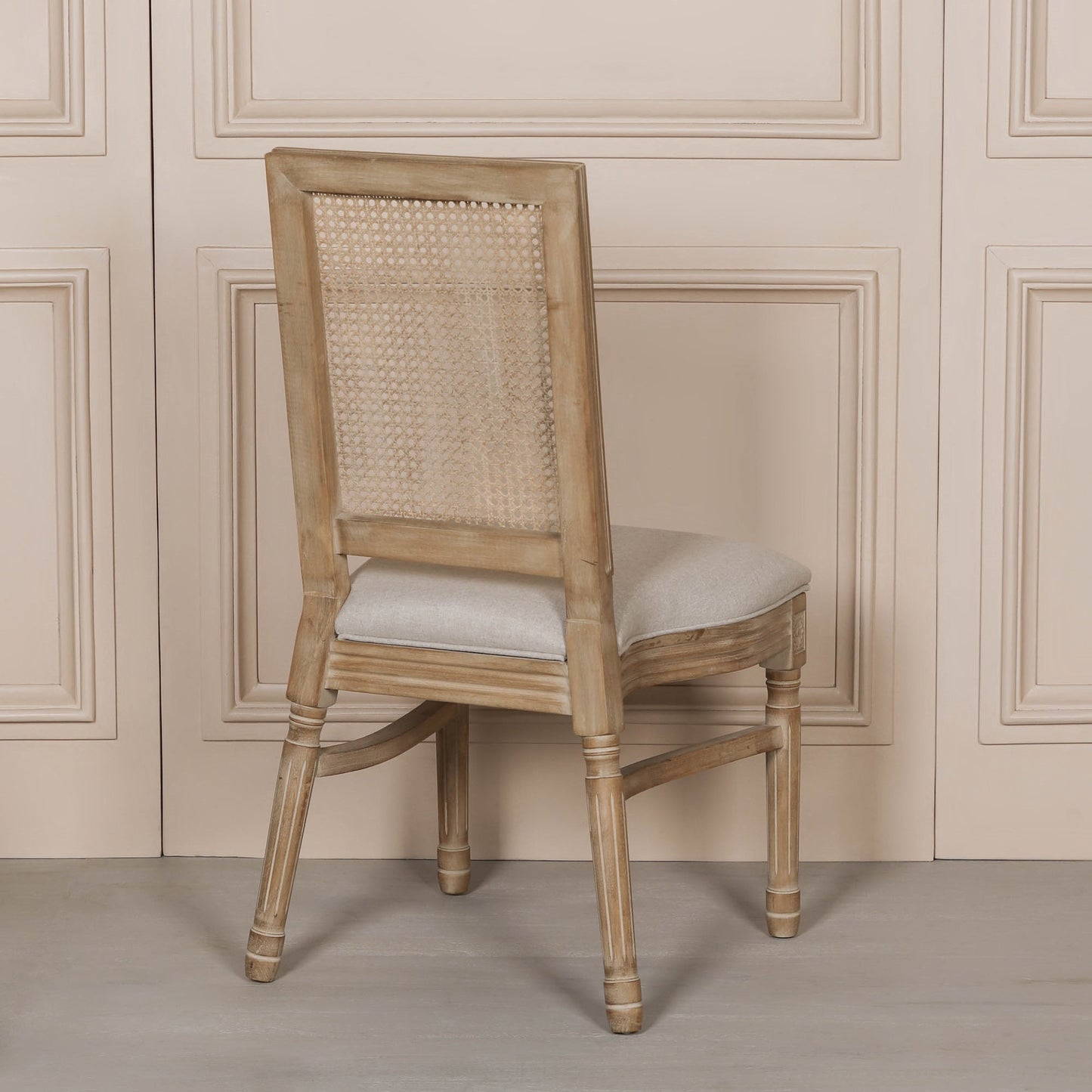 Wooden Louis Upholstered Square Rattan Back Dining Chair