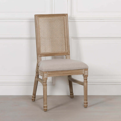 Wooden Louis Upholstered Square Rattan Back Dining Chair