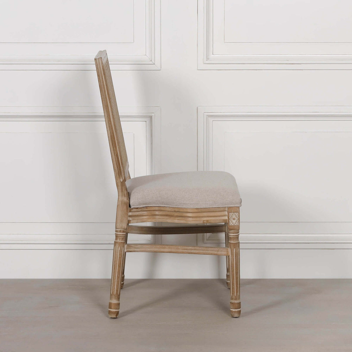 Wooden Louis Upholstered Square Rattan Back Dining Chair
