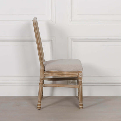 Wooden Louis Upholstered Square Rattan Back Dining Chair