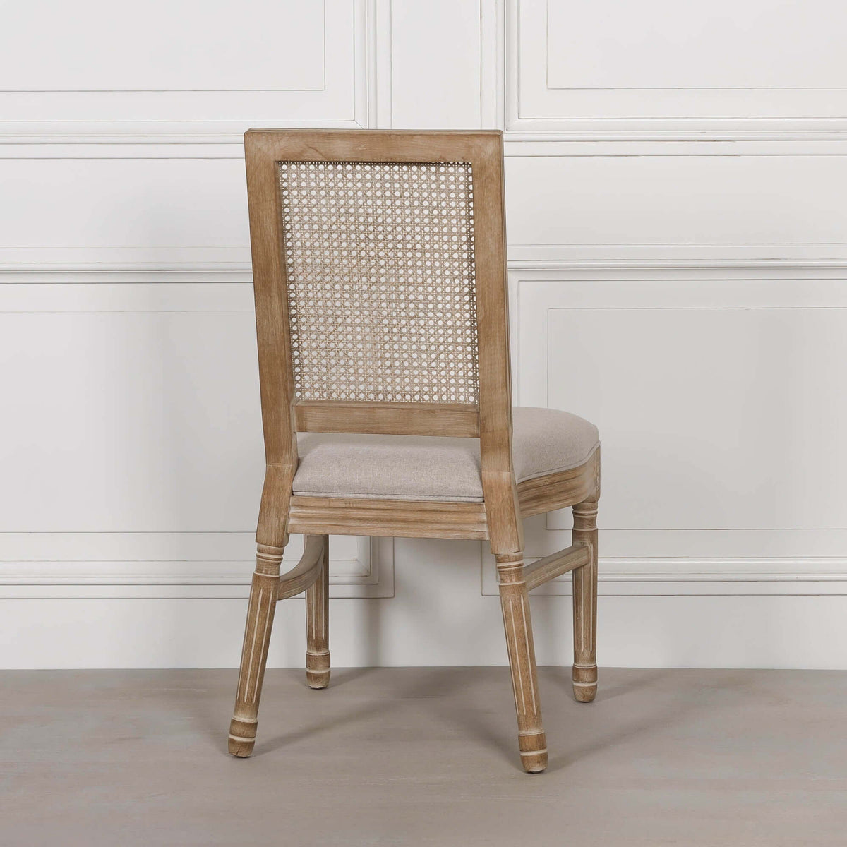 Wooden Louis Upholstered Square Rattan Back Dining Chair