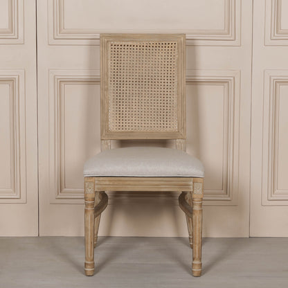 Wooden Louis Upholstered Square Rattan Back Dining Chair