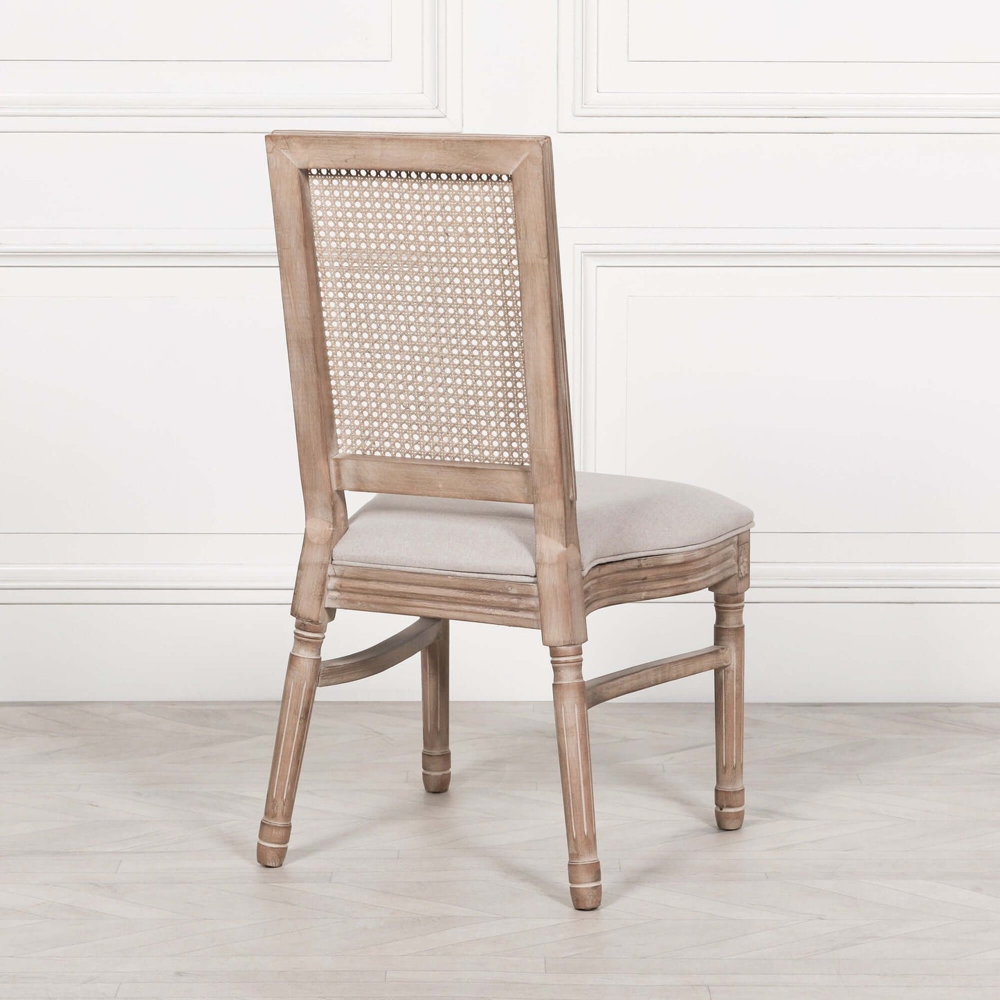 Wooden Louis Upholstered Square Rattan Back Dining Chair