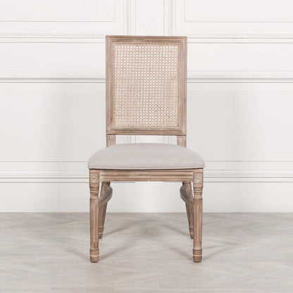 Wooden Louis Upholstered Square Rattan Back Dining Chair