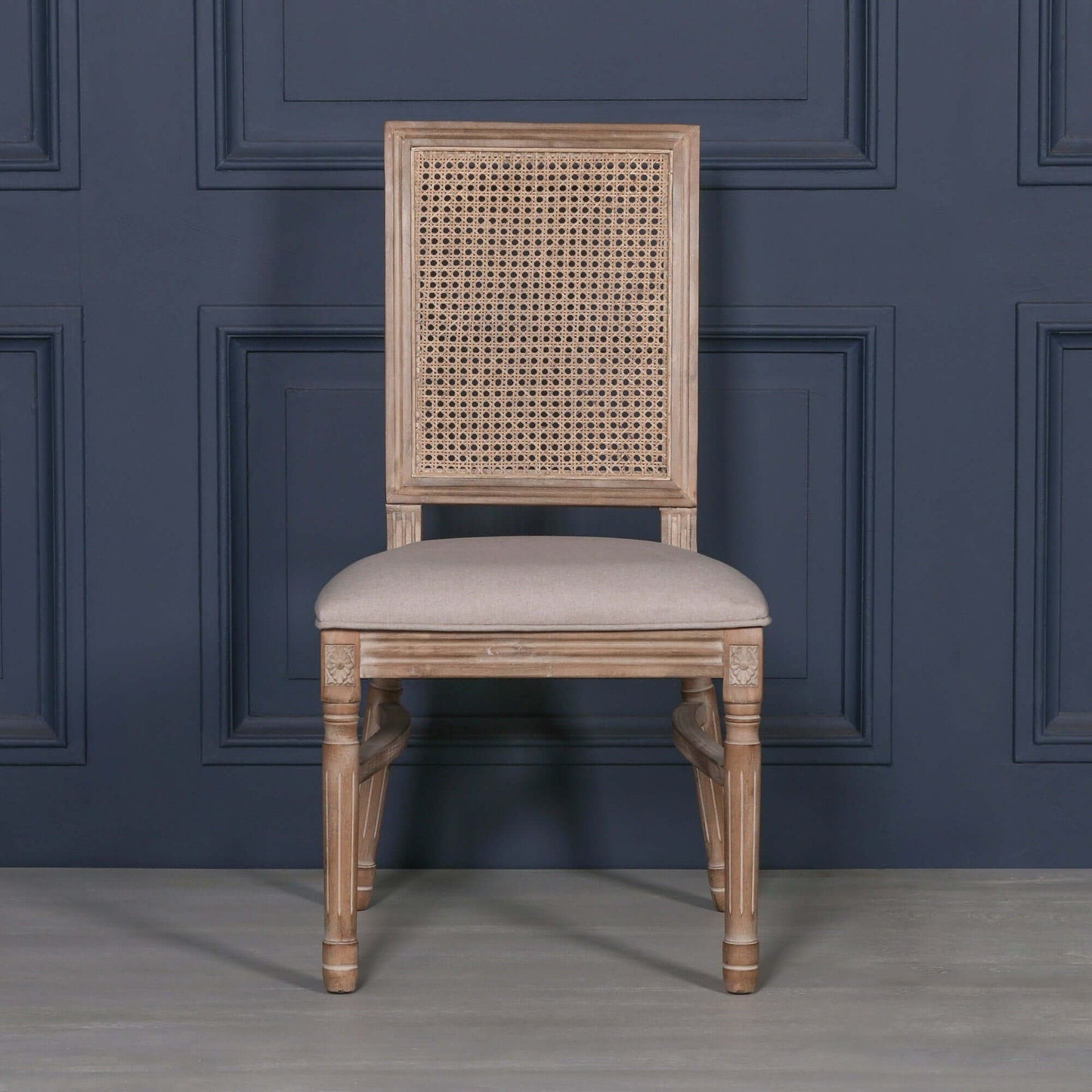 Wooden Louis Upholstered Square Rattan Back Dining Chair