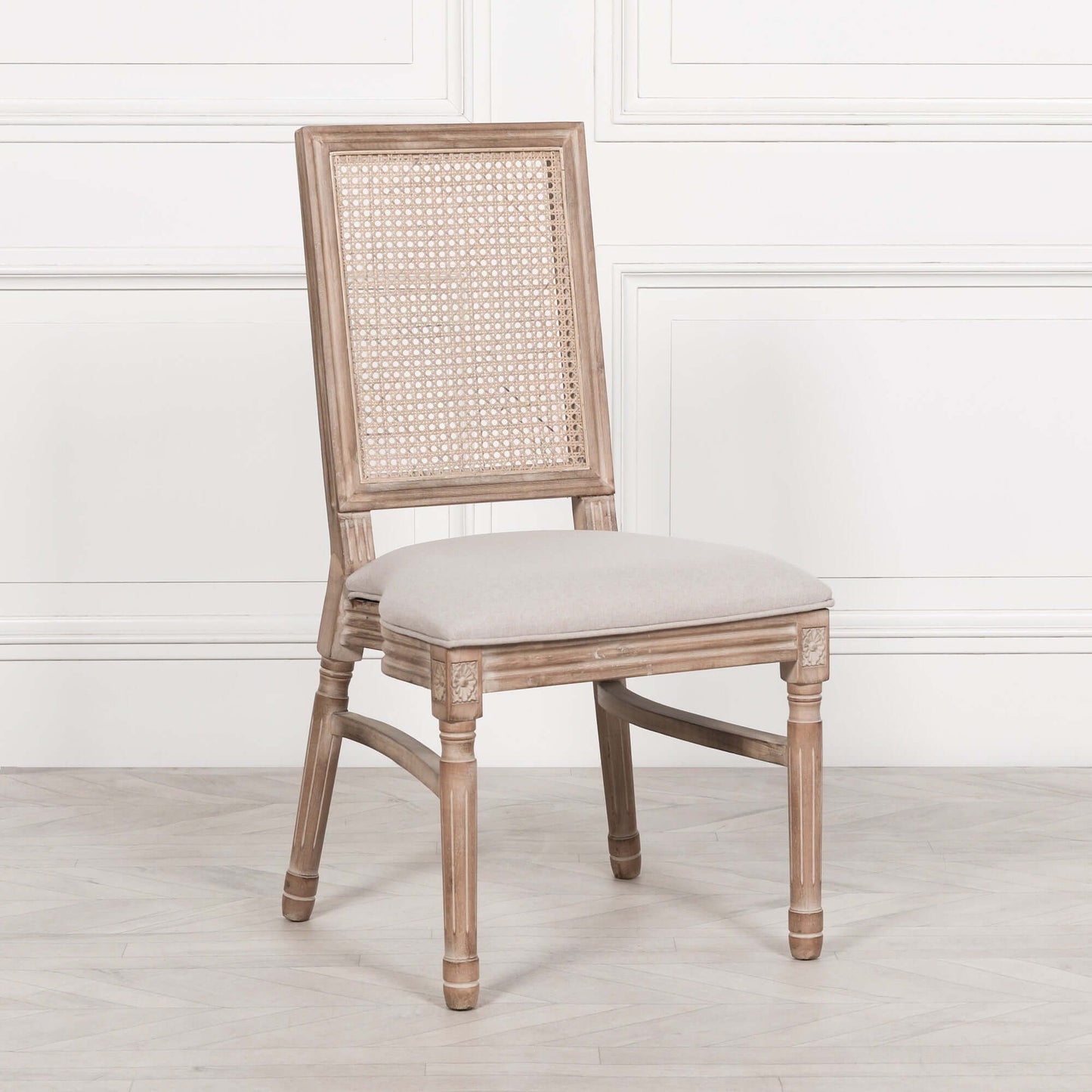 Wooden Louis Upholstered Square Rattan Back Dining Chair