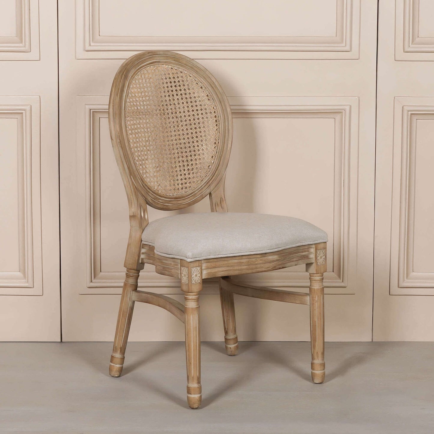 Wooden Louis Upholstered Dining Chair With Linen Seat