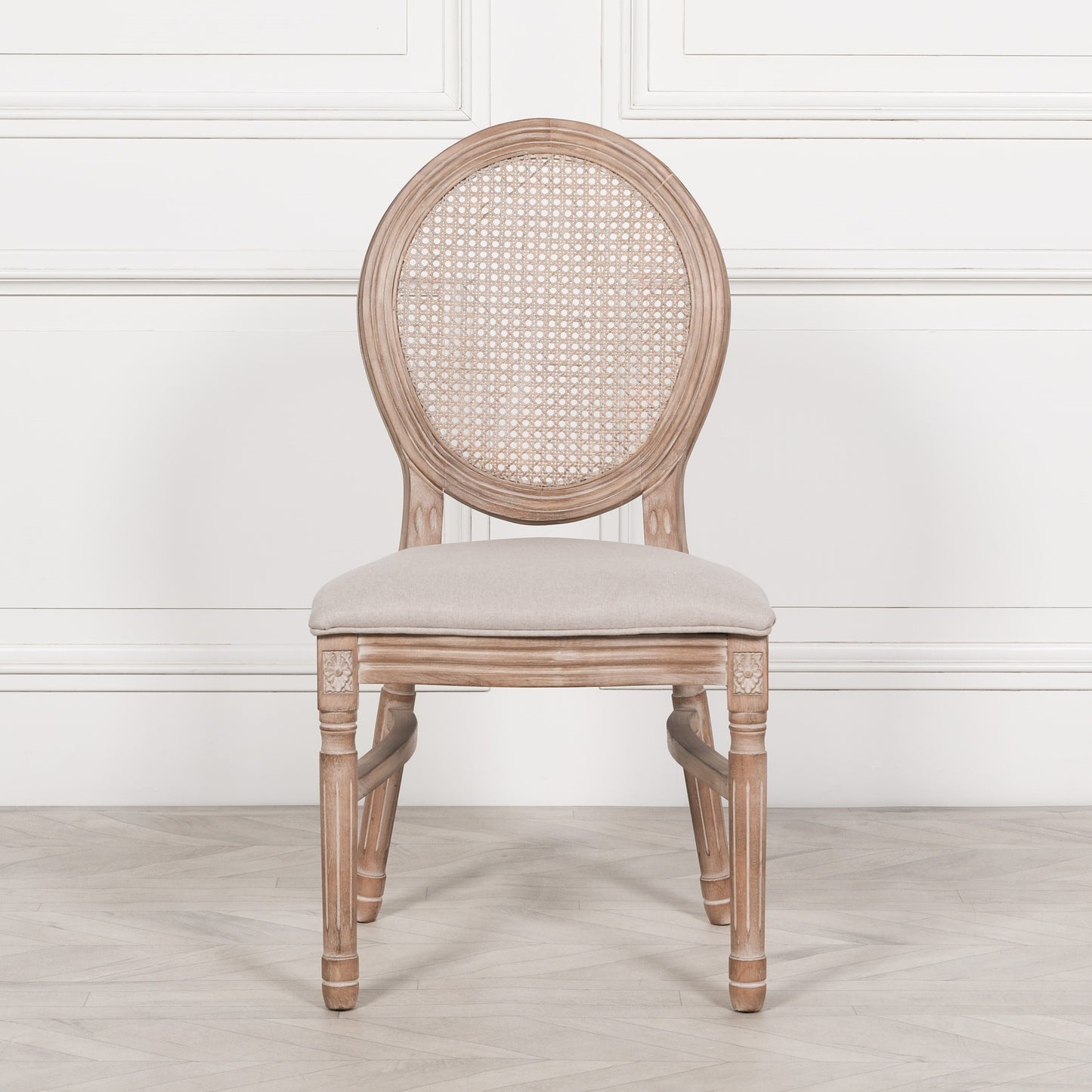 Wooden Louis Upholstered Dining Chair With Linen Seat