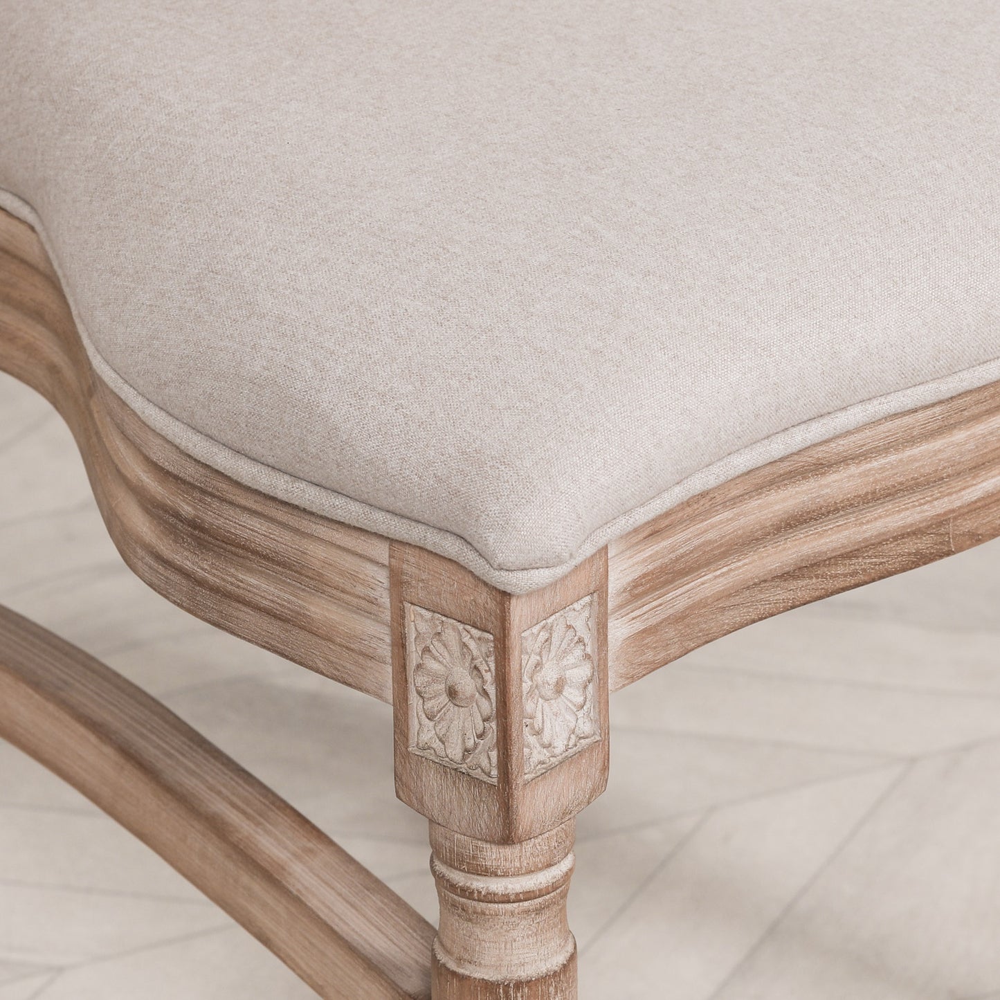 Wooden Louis Upholstered Dining Chair With Linen Seat