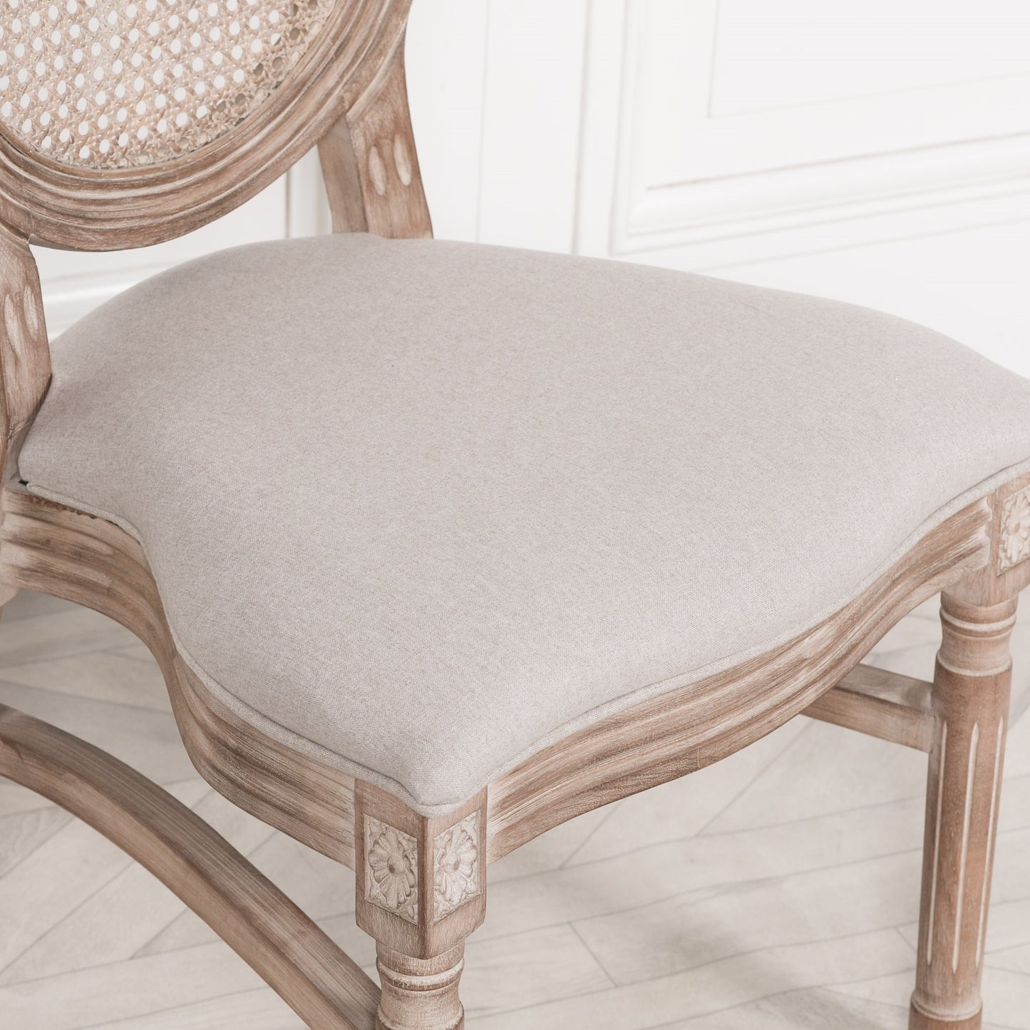 Wooden Louis Upholstered Dining Chair With Linen Seat