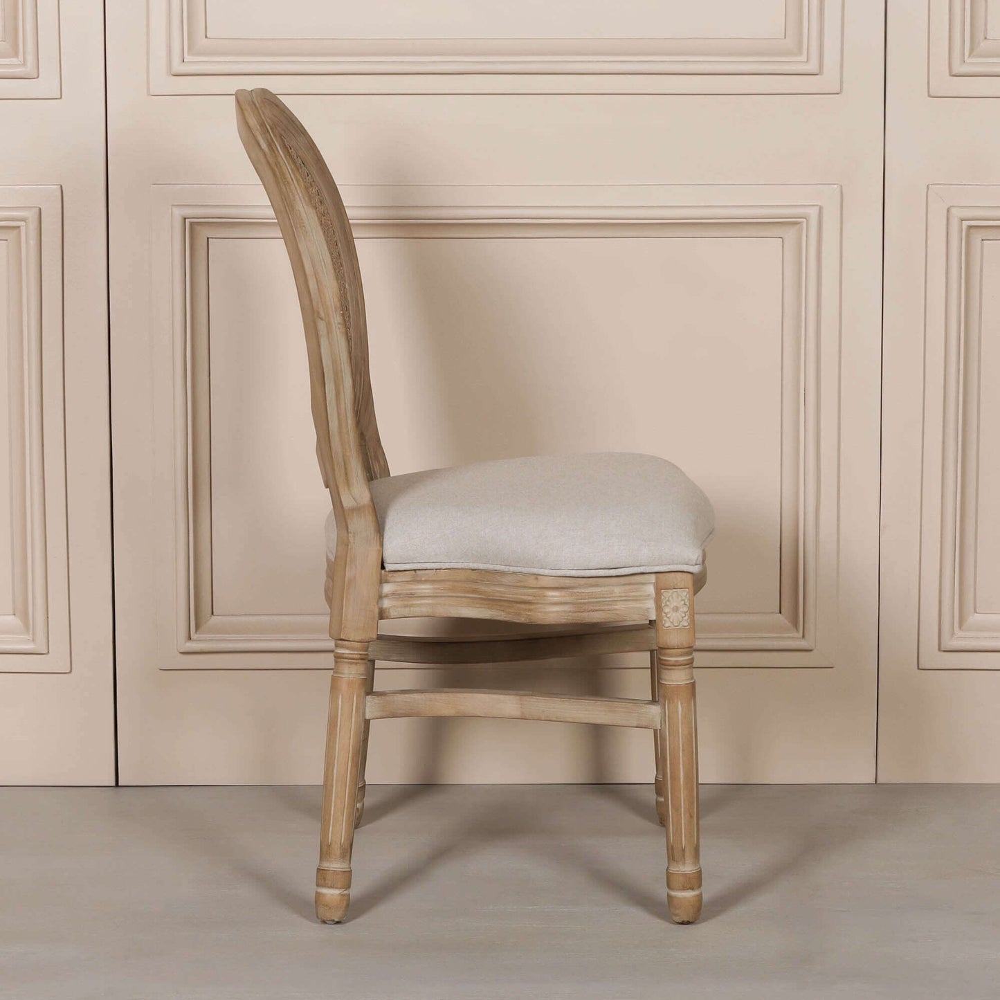 Wooden Louis Upholstered Dining Chair With Linen Seat