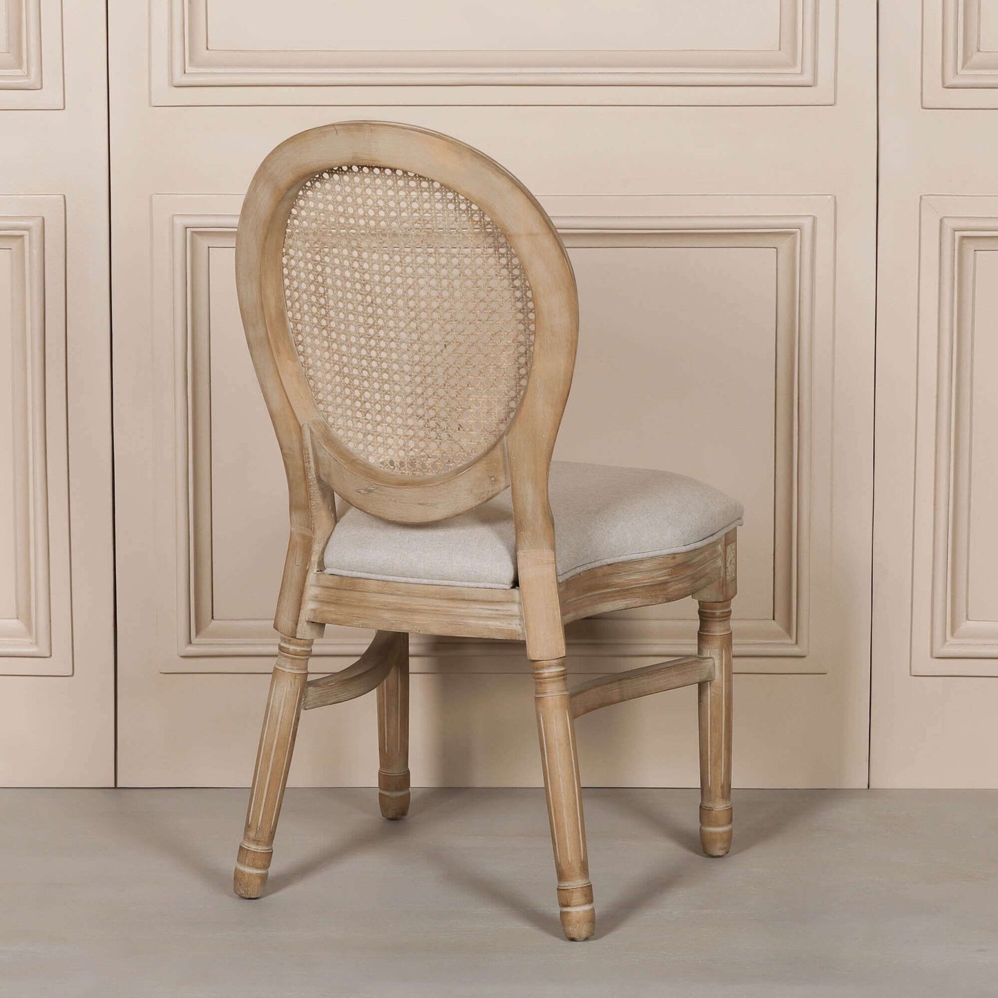 Wooden Louis Upholstered Dining Chair With Linen Seat