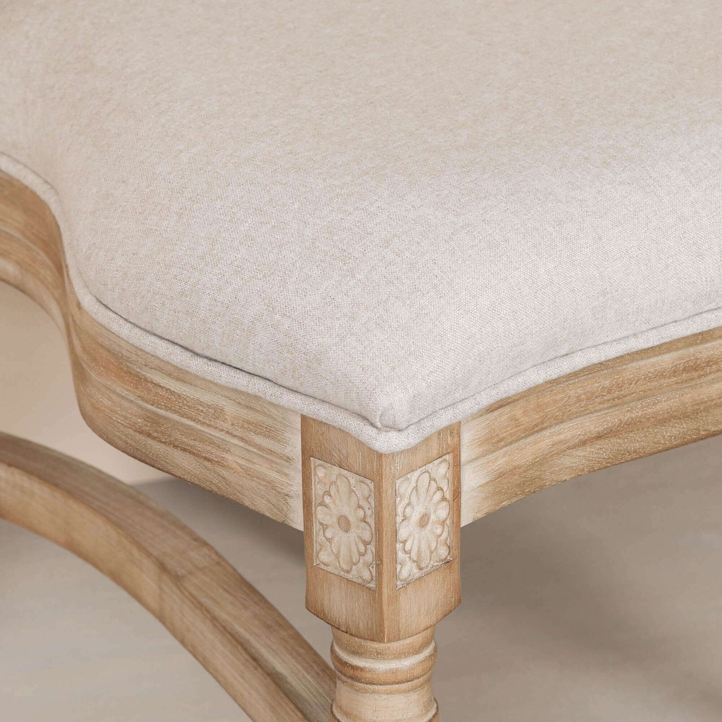 Wooden Louis Upholstered Dining Chair With Linen Seat