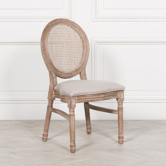 Wooden Louis Upholstered Dining Chair With Linen Seat