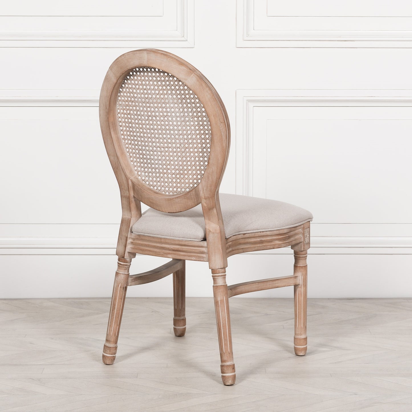 Wooden Louis Upholstered Dining Chair With Linen Seat