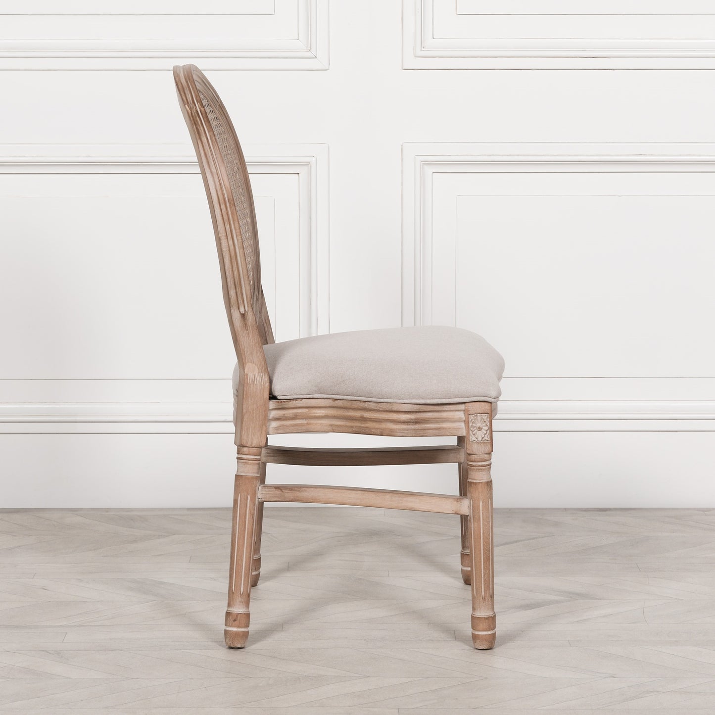 Wooden Louis Upholstered Dining Chair With Linen Seat