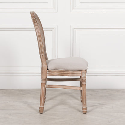 Wooden Louis Upholstered Dining Chair With Linen Seat