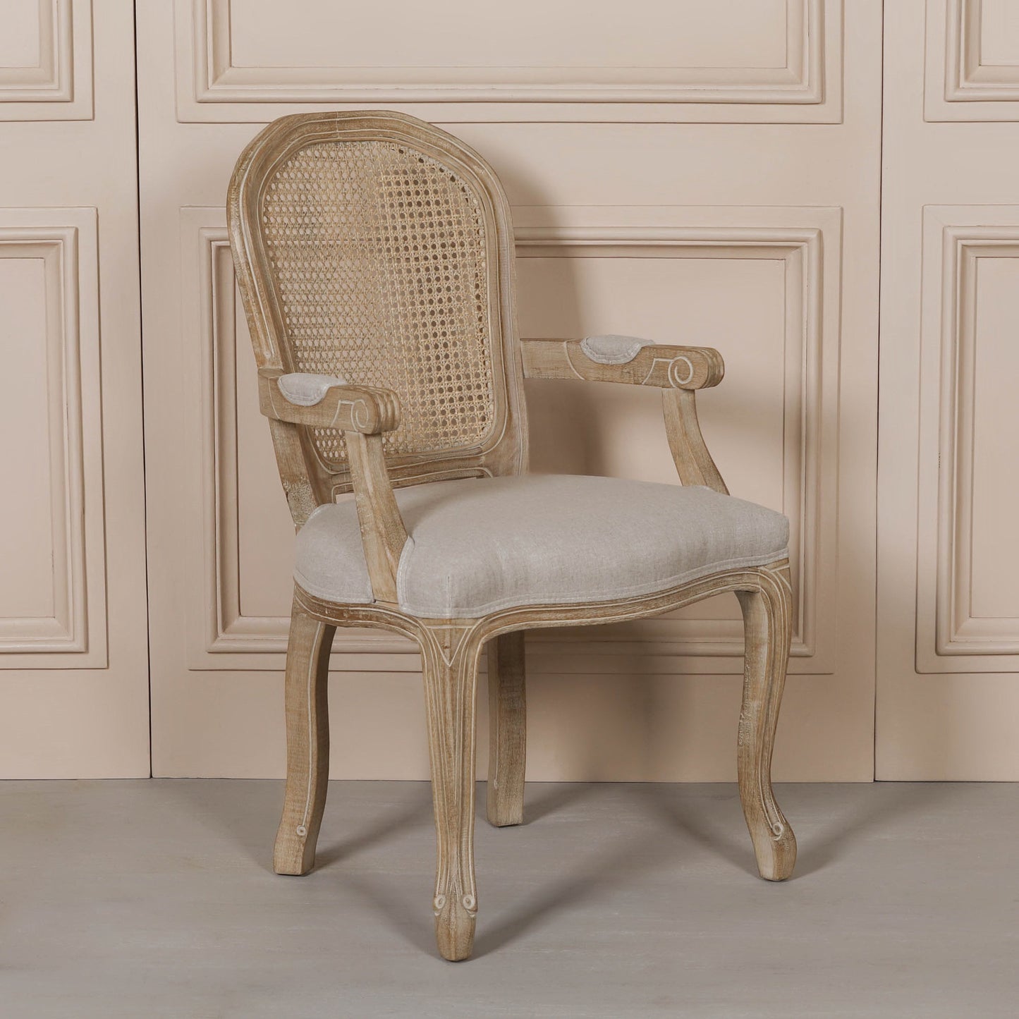 Wooden Carver Louis Upholstered Dining Arm Chair